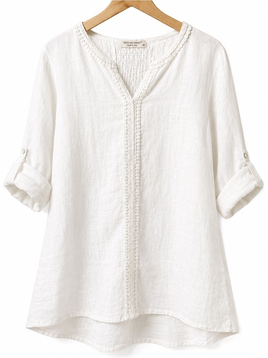 Terzo Millennio Tops - Made in Italy 100% Linen Terzo Millennio White Cream Medium Coastal Lagenlook